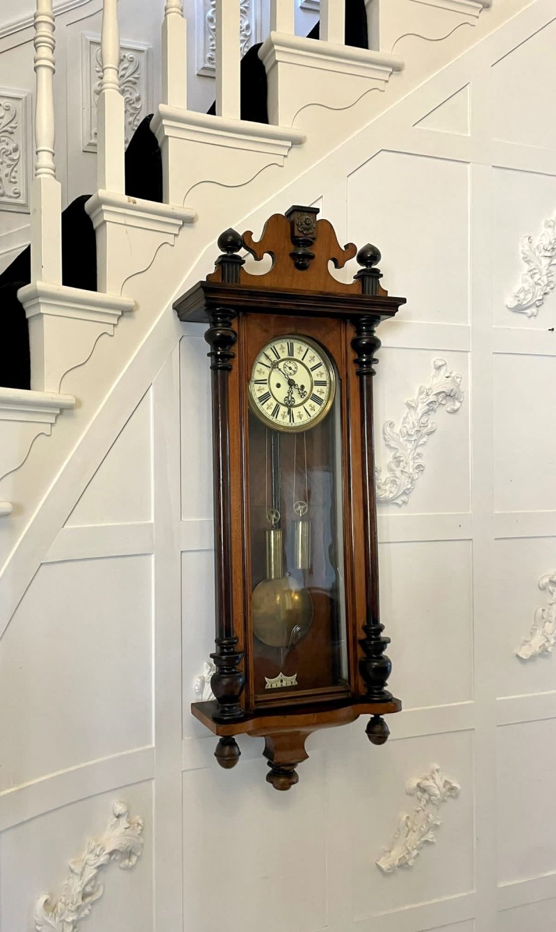 Antique Victorian Quality Carved Walnut Vienna Wall Clock - Image 2